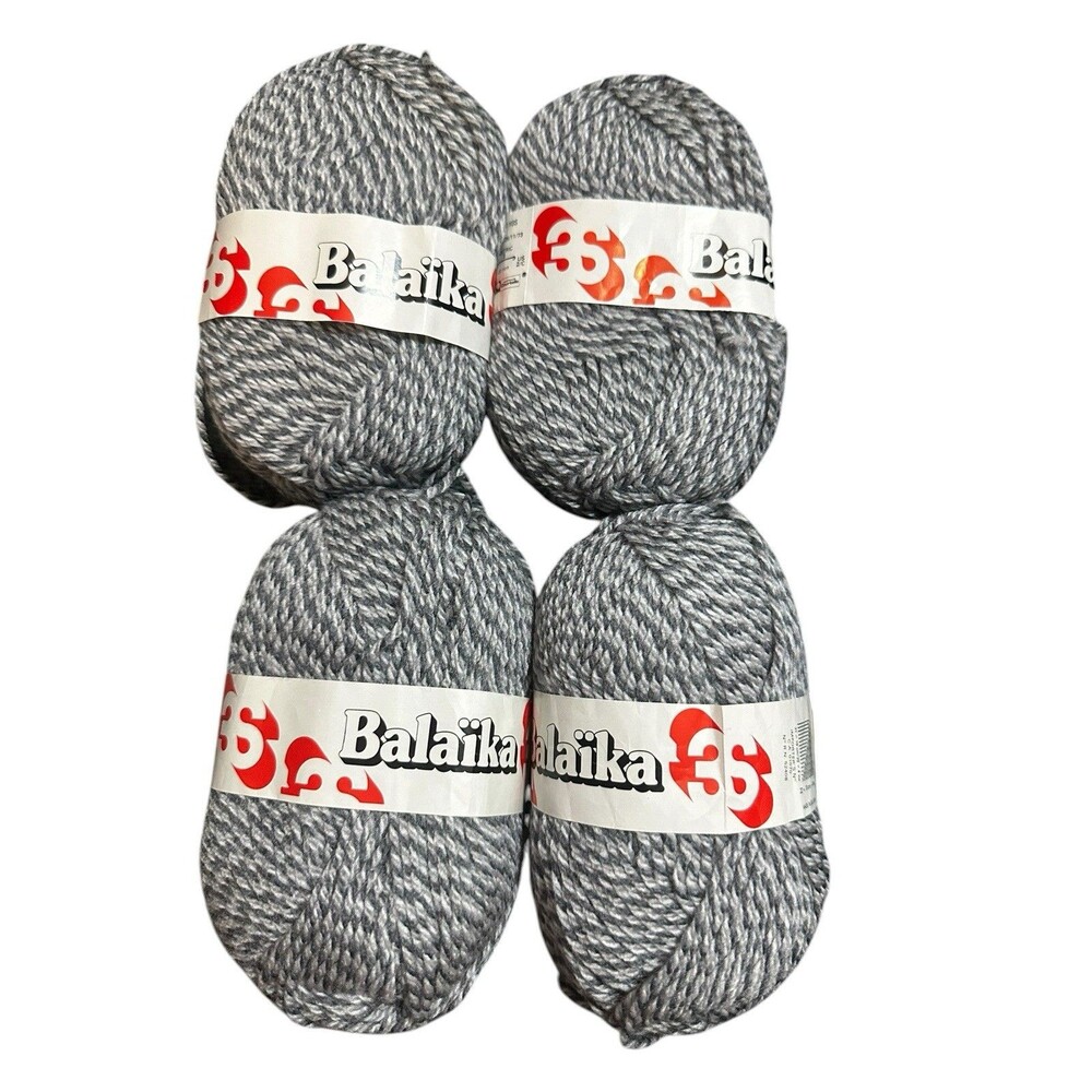 Balaika X 4 100% Acrylic Yarn Dark & Light gray 50g 130 Yards Ea. Belgium